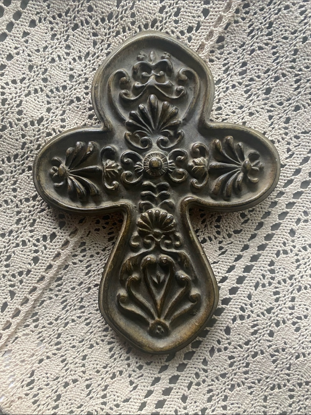 Spanish Style Decorative Wall Cross Antiqued Resin 11"